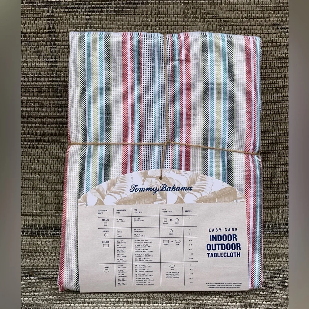 Tommy Bahama Hannah Striped Indoor Outdoor Patio Fabric Round Tablecloth 70